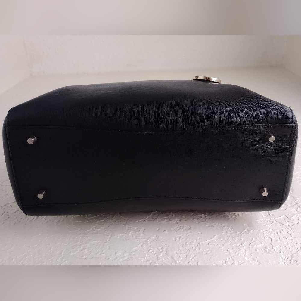 Furla Linda Medium Leather Black And Gold Satchel Bag - Picture 7 of 14